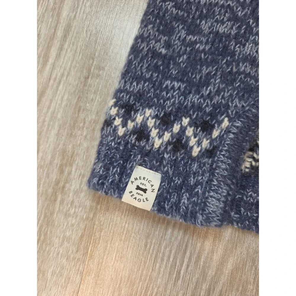 American Eagle Fair Isle Dog Sweater Blue Nordic Knit Mock Neck Size L Pet EUC